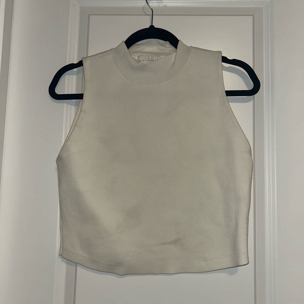House of Harlow 1960 Cream Crop Tank Top with Mandarin Collar